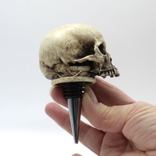 Anatomically correct JAWLESS Skull LARGE Wine Bottle Stopper NATURAL FINISH